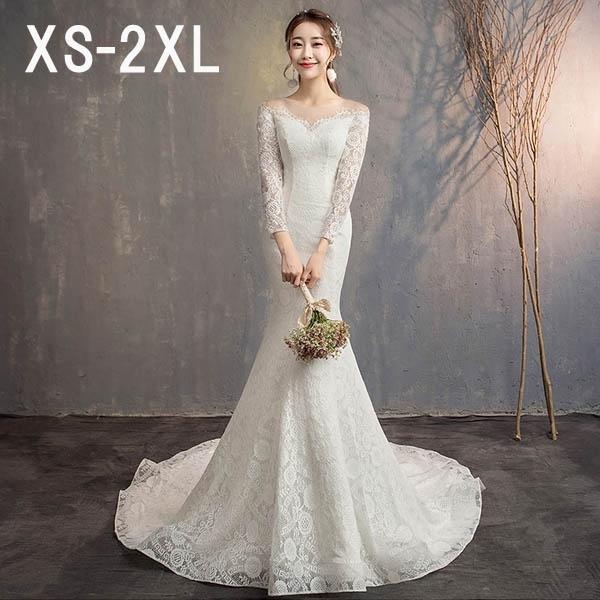 花嫁 ウェディングドレス フィッシュテール 小さいサイズ 袖あり 肩出し 着痩せ 結婚式 二次会 ドレス 編み上げ Da274t2 イツモストア 通販 Yahoo ショッピング