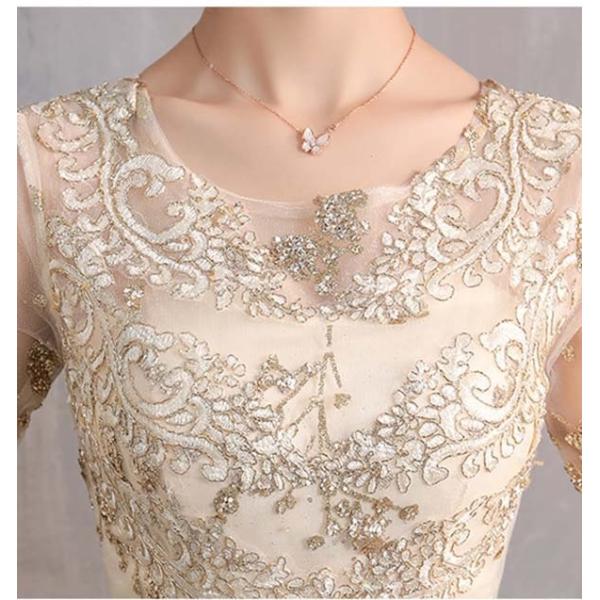 ドレス 大人 ピアノ 発表会 刺繍 袖付き イブニングドレス 演奏会