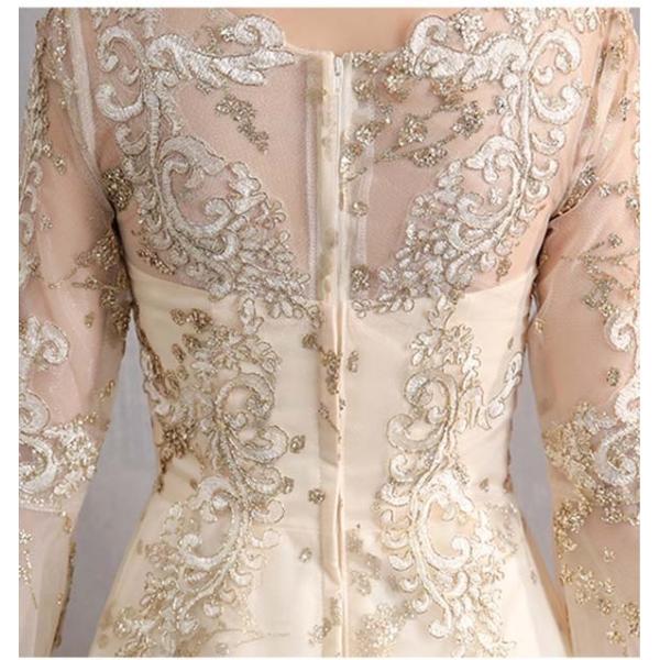 ドレス 大人 ピアノ 発表会 刺繍 袖付き イブニングドレス 演奏会