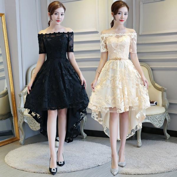 パーティードレス フィッシュテール オフショルダー フォーマル レース スレンダーライン ワンピース 結婚式 イレギュラーヘム 母親 大きいサイズ 袖あり 安い