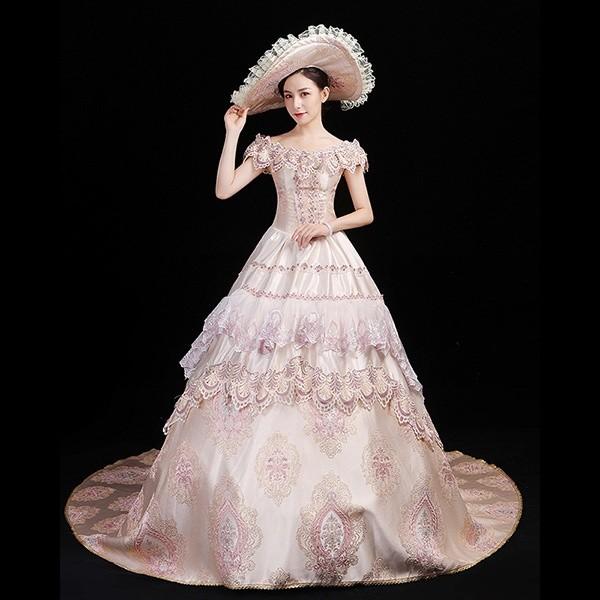 貴族 ドレス ステージ衣装 舞台衣装 オペラ声楽 中世貴族風 お姫様 トレーンドレス パーティー 演奏会用 大きいサイズ フリル オフショルダー Aライン ピンク Da739s1 イツモストア 通販 Yahoo ショッピング