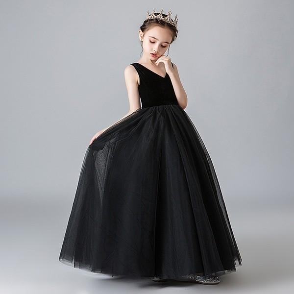 子供ドレス ピアノ発表会 ワンピース 女の子 ロング丈 ノースリーブ パーティ 黒 お姫様 フォーマル Aライン Da793s1 イツモストア 通販 Yahoo ショッピング