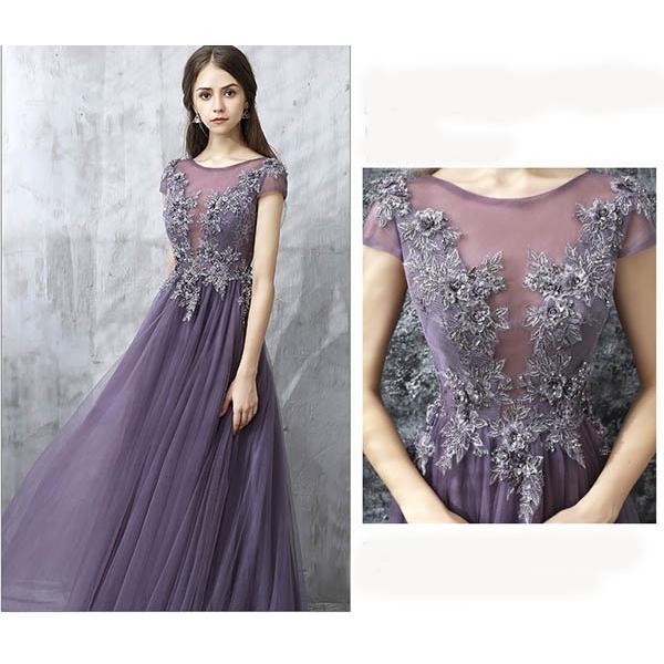 ロングドレス 演奏会 袖付き パープル 成人式 同窓会 ドレス 大人