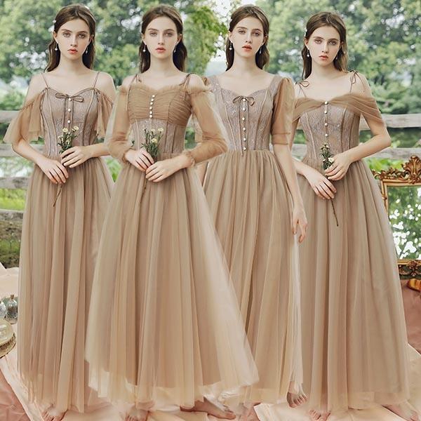 ブライズメイド ドレス ロング 4タイプ ブラウン ドレス 大人 ピアノ 発表会 ロングドレス 母親 結婚式 ワンピース 花嫁 Aライン フレア Da840s1 イツモストア 通販 Yahoo ショッピング