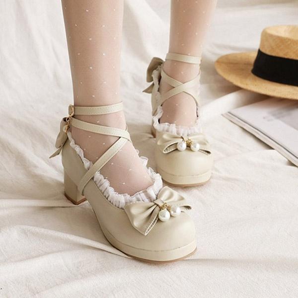ロリータ靴 レディースシューズ パンプス メイド靴 可愛い 姫様 お嬢様 女の子 ロリータ おしゃれ リボン付き 日常 文化祭 Dd057zo イツモストア 通販 Yahoo ショッピング