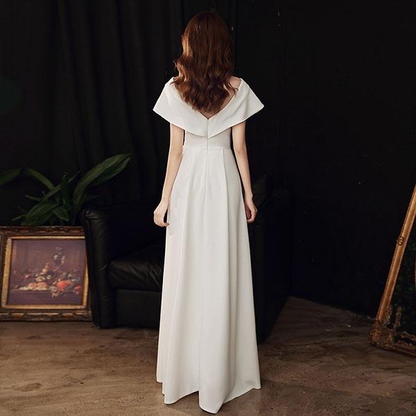 パーティードレス ウェディングドレス 総レース Vネック Aライン 白