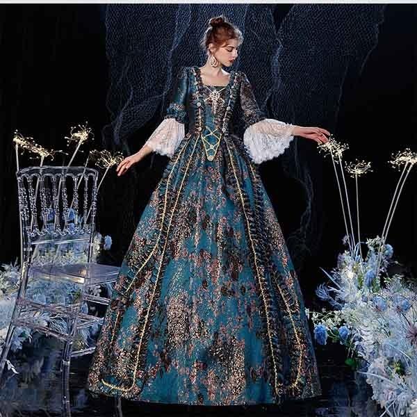 貴婦人 貴族 ドレス 中世ヨーロッパ お姫様 女王様ドレス ロングドレス カラードレス 豪華なドレス