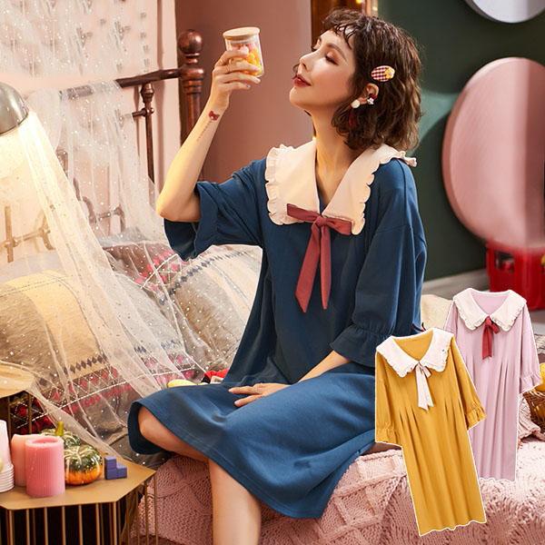 パジャマ ワンピース 半袖 かわいい リボン 部屋着 寝間着 ルームウェア 春 夏 コットン 女性 かわいい 大きいサイズ 3l Df124n1 イツモストア 通販 Yahoo ショッピング