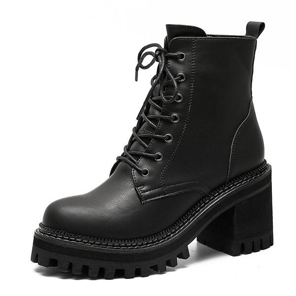 ショートブーツ レディース ブーツ レースアップブーツ 太ヒール 編み上げブーツ 厚底 かっこいい 美脚 Dg560ze イツモストア 通販 Yahoo ショッピング