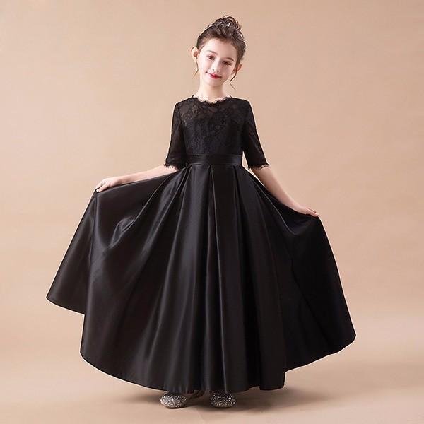 ピアノ発表会 ドレス ロング丈 ファスナー 袖有り 子供ドレス