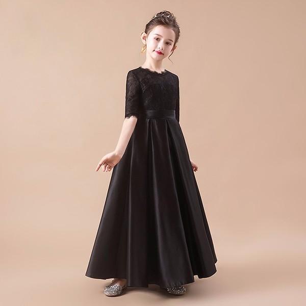 ピアノ発表会 ドレス ロング丈 ファスナー 袖有り 子供ドレス