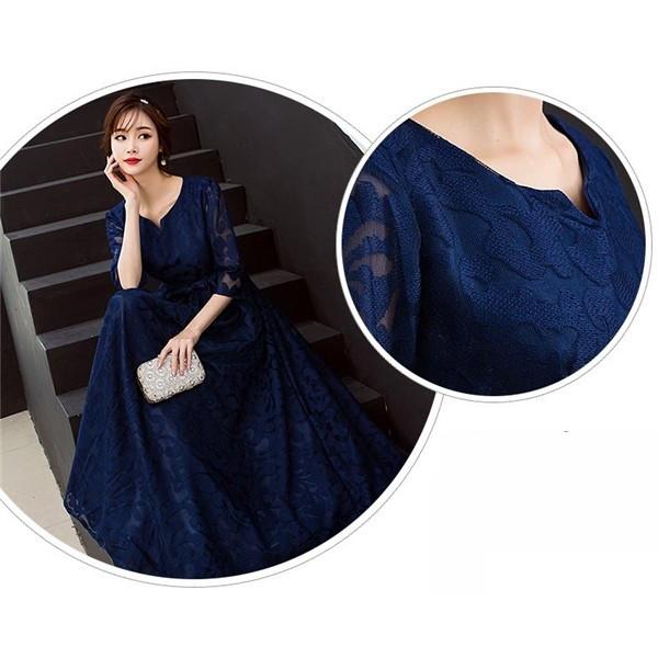 ロングドレス 演奏会 着痩せ パーティードレス ネイビー 青 袖あり レディース ロング丈 ドレス 結婚式 ワンピース フォーマル ドレス Dh036l6 イツモストア 通販 Yahoo ショッピング