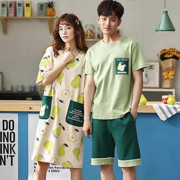 ペアパジャマ カップル 春夏 半袖 梨柄 綿100 部屋着 寝間着 ルームウェア ペアルック やわらか 日常可 お揃い 結婚お祝い 彼女 彼氏 Dh038c7 イツモストア 通販 Yahoo ショッピング