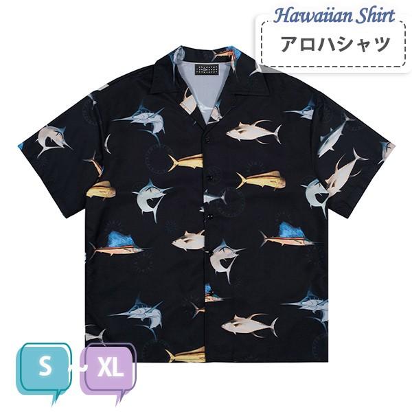 アロハシャツ シャツ エスニック柄 マグロ柄 魚総柄 メンズ レディース