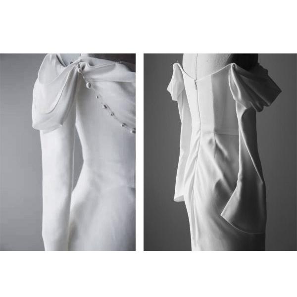 花嫁 ウェディングドレス ファスナー 長袖 肩出し シンプル マーメイドライン 白ドレス ワンピース 花嫁 結婚式 二次会 披露宴 前撮り 後撮り 撮影用 ビーチフォト フォトウェディング 小さいサイズ ドレス ロング  スレンダー S/M/L/2L/3L dm057t2t2l9 花嫁 ウェディングドレス ファスナー 長袖 肩出し シンプル マーメイド