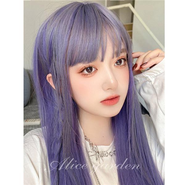 フルウィッグ ロング ウィッグ グレー パープル メッシュ