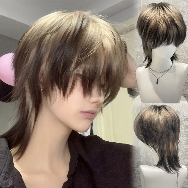 ウィッグ ウルフカット フルウィッグ メンズ レディース 自然 小顔効果 ショート ミディアム レイヤー かつら 耐熱 男装 女装 コスプレ イベント