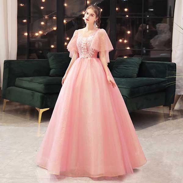 カラードレス ピンク ロング丈 パーティードレス ピアノ 発表会 成人式