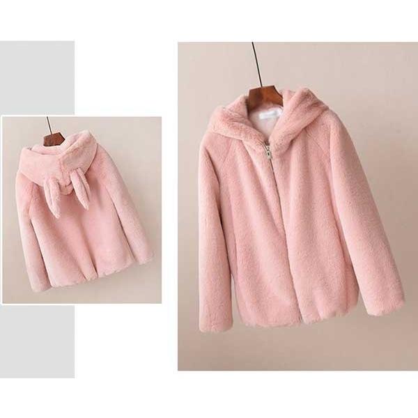 ふわふわ うさ耳 もこもこパーカー かわいい ファー 暖かい グレー