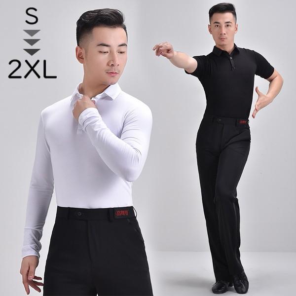 トップス メンズ ダンス衣装 シャツ ダンスウェア 長袖 半袖 社交ダンス 練習着 ステージ 競技用 発表会 黒 白 赤 S M L XL 2XL