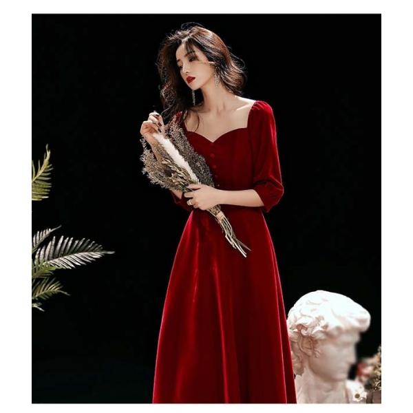 スクエアネック エレガント ドレス 大人 ピアノ 発表会 ロング丈