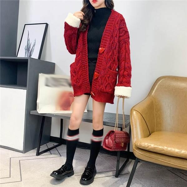 ざっくりニット カーディガン セーター ケーブル編み ロング