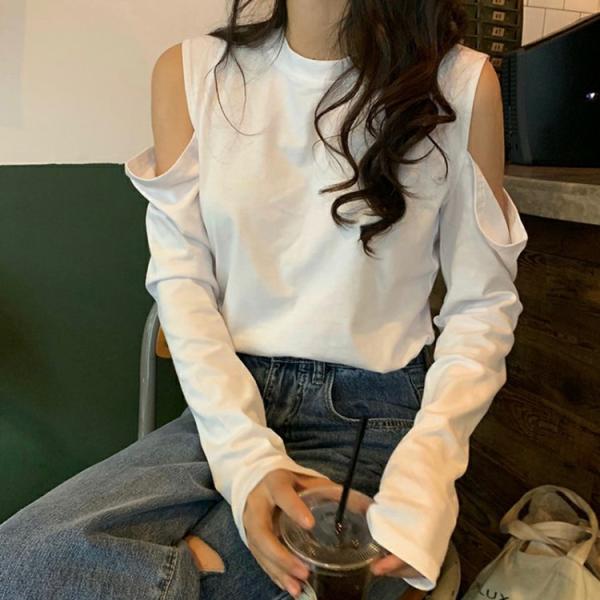 Tシャツ レディース リブカットソー ブラウス 長袖 Uネック カットソー トップス 無地 レディースファッション ロング 春 夏