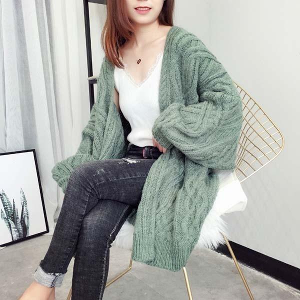 ロング カーディガン 厚手 ざっくり ニット ケーブル編み セーター