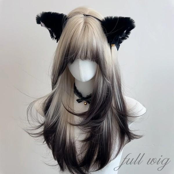 ウィッグ  レディース フルウィッグ ロング ストレート グラデーション ぱっつん前髪 前髪あり かわいい 大人用 コスプレ ロリータ 原宿風 仮装 超自然 かつら