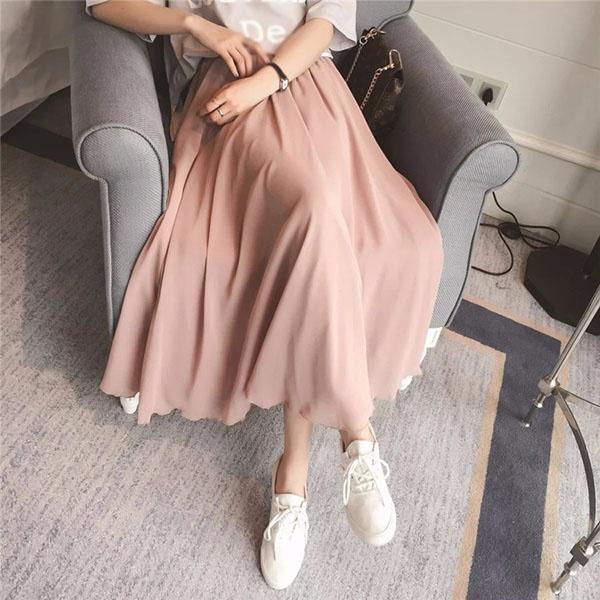 プリーツ スカート シフォン 大きいサイズ ブラック ピンク レディース