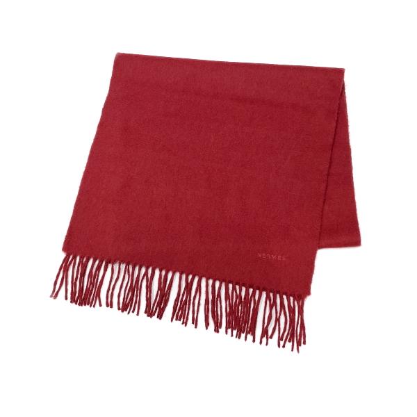 中古AB/使用感小 HERMES エルメス マフラー カシミア100％ レッド 152  