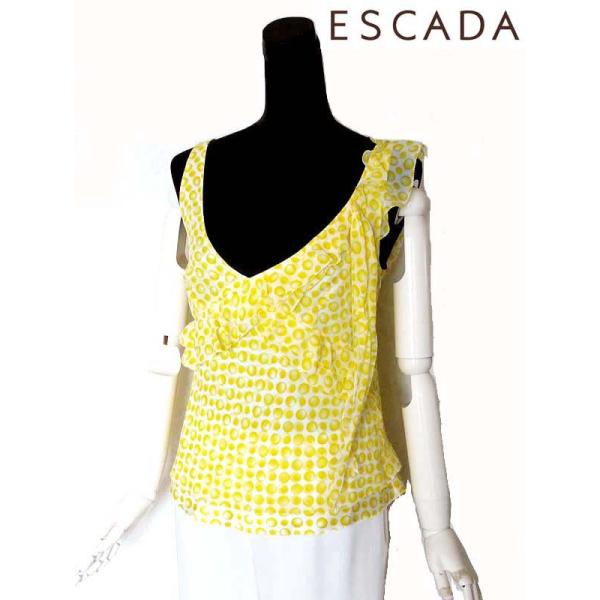 新品 ESCADAエスカーダ水玉シルクシフォン ノースリーブシャツ