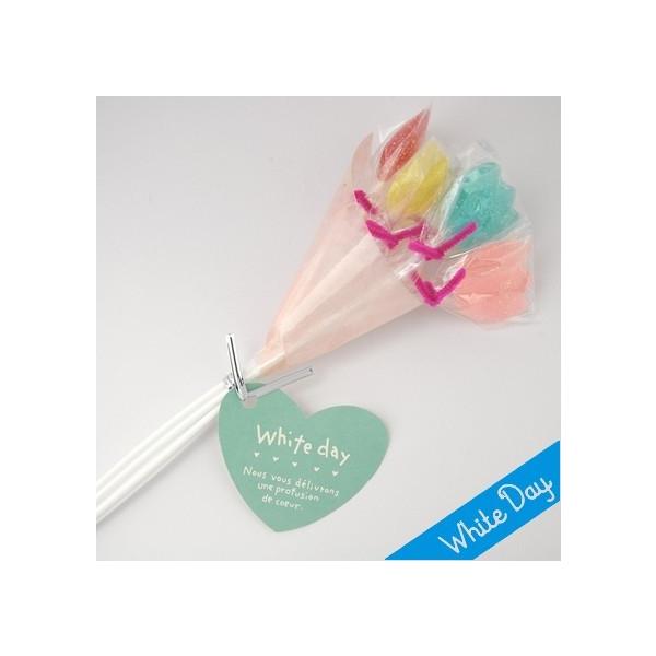 ホワイトデーのお返し お菓子 義理返し 義理 お返し ギフトチューリップの形をした昔ながらの人気のキャンディです。赤（イチゴ味）・黄（レモン味）・緑（メロン味）・ピンク（リンゴ味）・青（サイダー味）の5種類お楽しみいただけます。見た目が可愛...