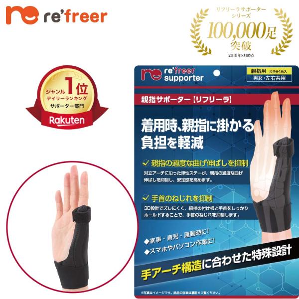 【親指サポーター】リフリーラ  親指 サポーター 関節 付け根  固定  ばね指 母指 cm 予防 理学療法士監修 左右兼用 1枚入り