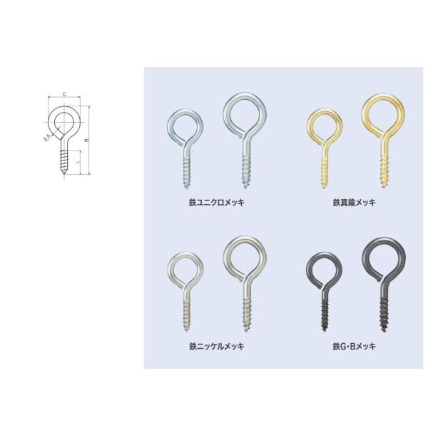 宮川公製作所 アンテナ印 鉄 G・Bメッキ ヒートン 全長41mm ATG-3-8 300本入