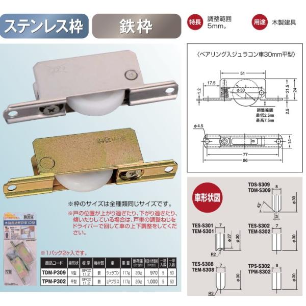 (メール便 可 4個まで) ヨコヅナ 調整戸車 10型 鉄枠 V型 TDM-P309 30mm パック品