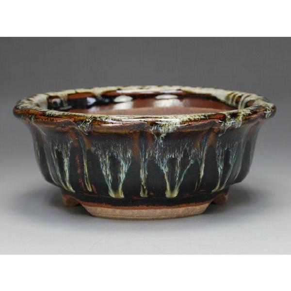 伊予路園】【盆栽鉢】 小石原焼/輪花鉢 【海鼠釉】【左右12cm】【ミニ 