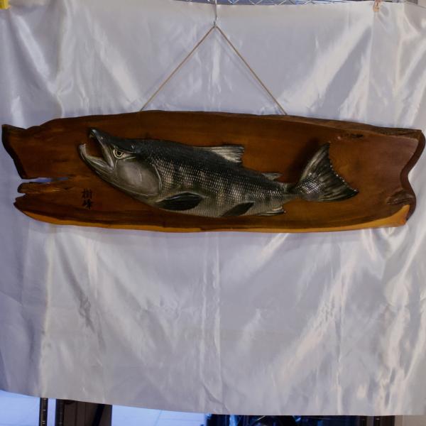 木彫り 鮭の壁掛け 樹峰作 鮭全長660mm : いずみ洋行Yahoo!ショップ