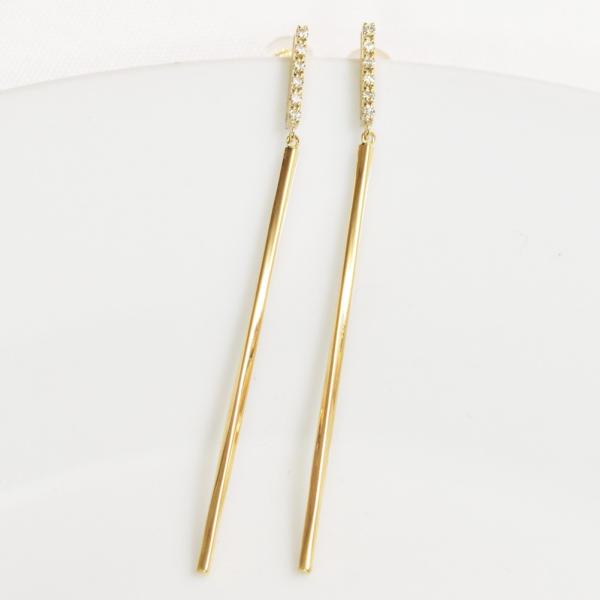 【特価】 K10金 ピアス ダイヤモンド イエローゴールド バー ライン 縦 イエローゴールド台