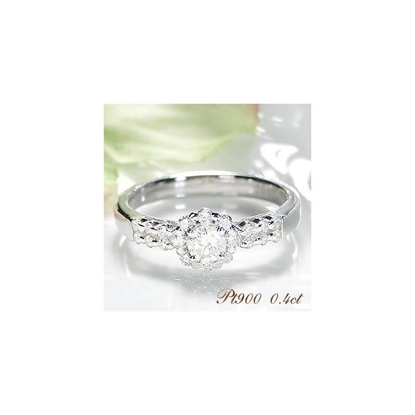 Pt900 0.40ctUP フラワー ダイヤモンド リング : ジュエリー for you