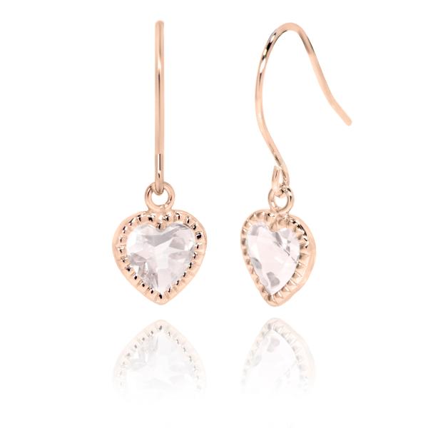 ローズクォーツ ピアス K10 レディース メンズ ピンクゴールド 4mm 両耳用 ハートシェイプ ミルハート フック 10月 誕生石 シンプル 男性 女性 ペア