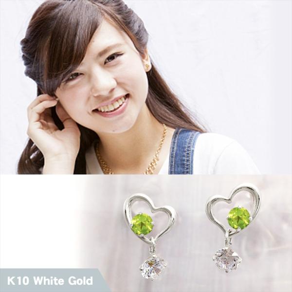 ペリドット ピアス 8月 誕生石 キュービックジルコニア K10 ホワイト