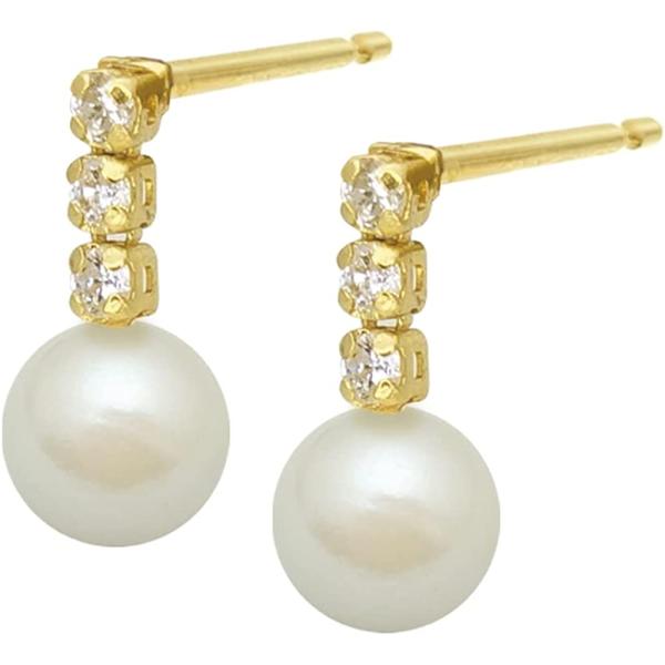 特別提供品】K18 デザイン ピアス 計0.06ct 天然 ダイヤモンド3粒