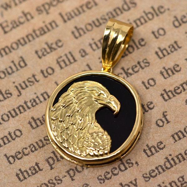 18金 ペンダント トップ 黒 ブラック オニキス イーグル eagle
