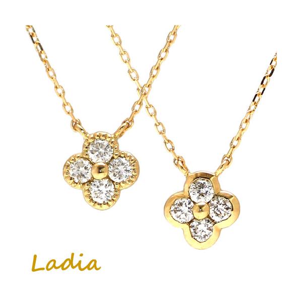 花型 18金イエローゴールドネックレス 0.1ct.ダイヤモンド入り