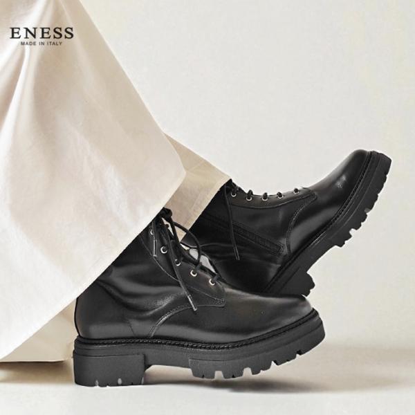 エネス ENESS ブーツ レースアップ レディース 秋 冬 編み上げ 紐 レザー 本革 ミドル丈 イタリア製  ST-7939≪★返品交換対象外≫