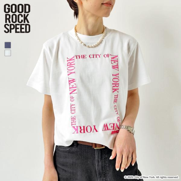 【GOOD ROCK SPEED】スクエア刺繍ロゴT ホワイト×ピンク GOOD ROCK SPEED】スクエアロゴT ホワイト×ピンク