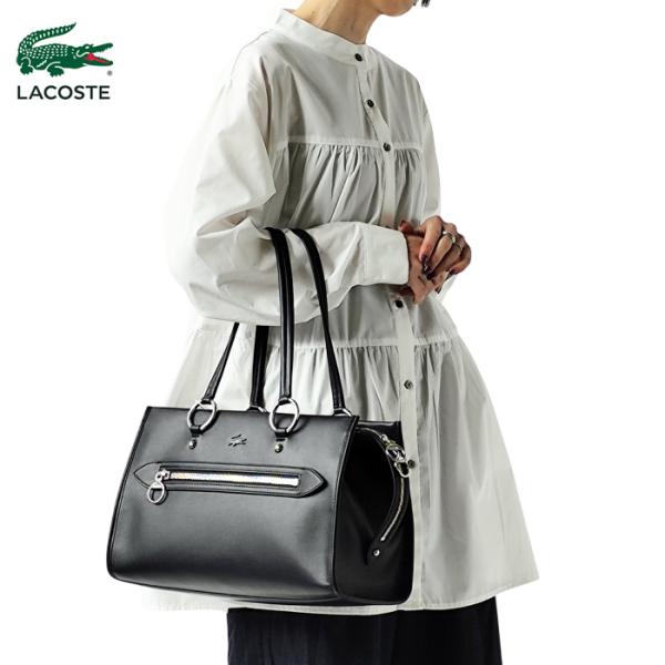 ラコステ LACOSTE トート バッグ M TOP HANDLE BAG レディース ミニボストン 横長 肩掛け ショルダー ロングハンドルブラック NOIR NF5231AQ 爆買
