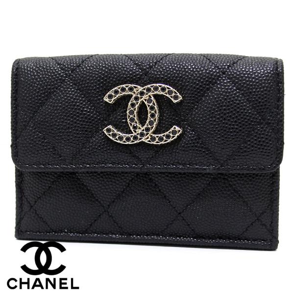 【超美品】CHANEL（シャネル）三つ折り財布 マトラッセ シルバー金具 CHANEL（シャネル） AP3397 マトラッセ キャビアスキン 三つ折り財布
