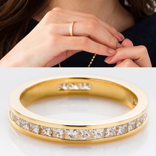 【美品】プリンセスカット フルエタニティ K18YG フルエタニティリング プリンセスカット K18(18金 ゴールド